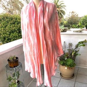 NEW 💯 Linen Waterfall Cardigan Tunic Top Jacket Salmon White Color Size Large